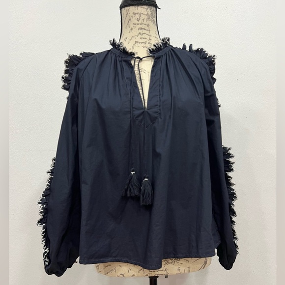 Ulla Johnson Top Size 2 Blouse Scalloped Cold Shoulder 100% Cotton - Picture 4 of 12